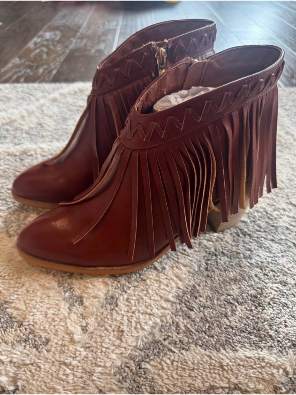 BEAST FASHION Brown Fringe Ankle Booties